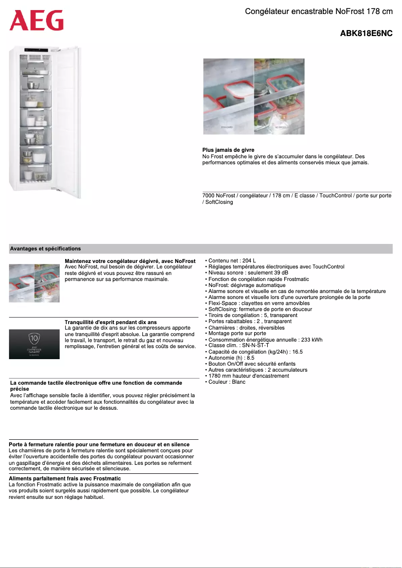 Page 1 de la notice Fiche technique AEG ABK818E6NC