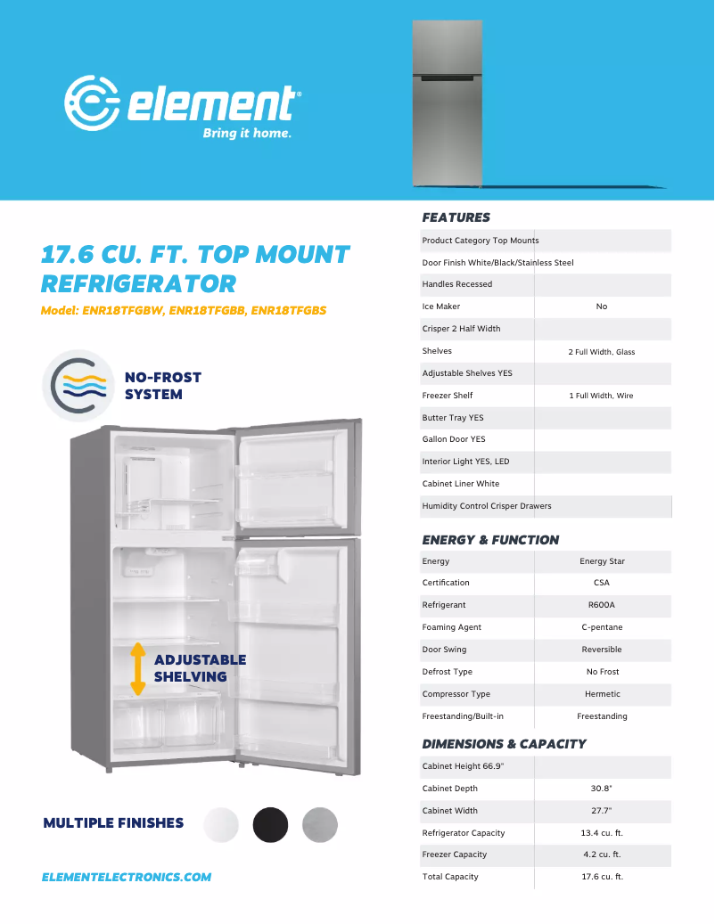 Page n°1 - Fiche technique Element ENR18TFGBW