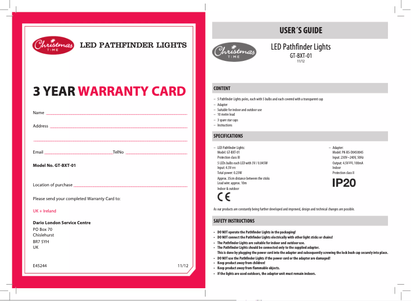 Image de la première page du manuel de l'appareil GT-BXT-01