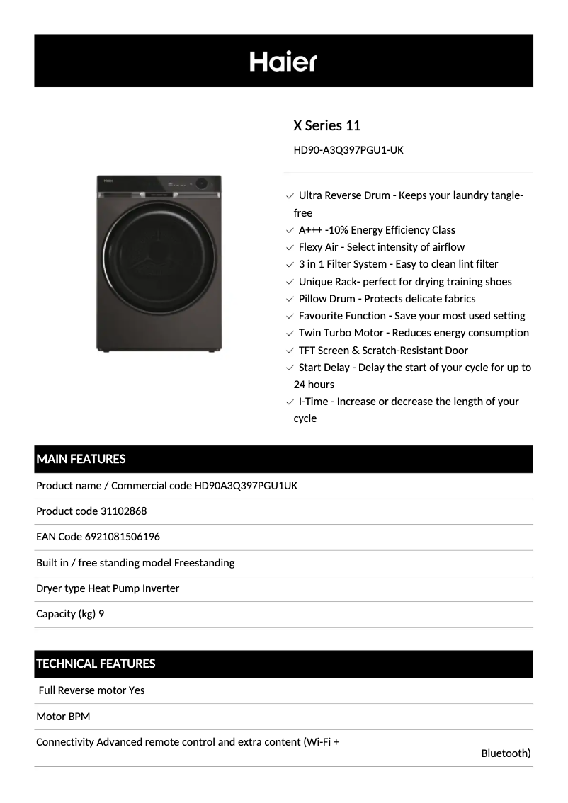 Image de la première page du manuel de l'appareil HD90-A3Q397PGU1