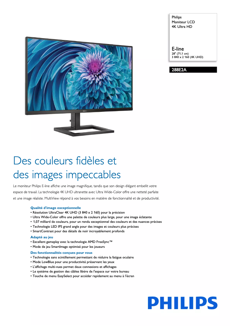 Page 1 de la notice Fiche technique Philips 288E2A