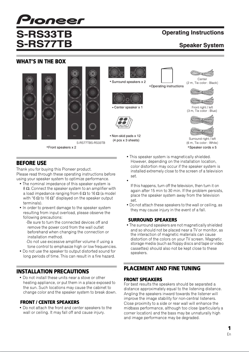 Image de la première page du manuel de l'appareil S-RS33TB