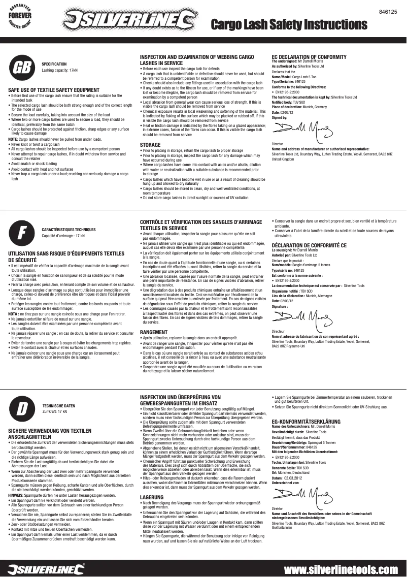 Page 1 de la notice Manuel utilisateur Silverline 846125
