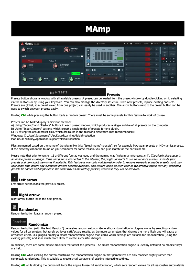 Page n°1 - Manuel utilisateur MeldaProduction MAmp