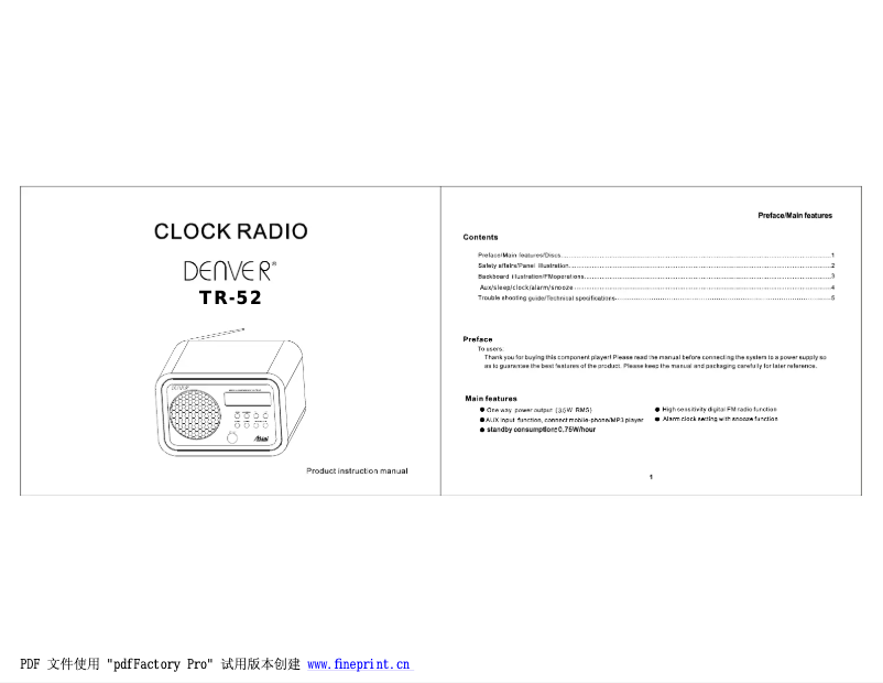 Image de la première page du manuel de l'appareil TR-52