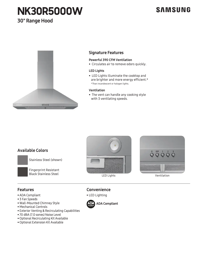 Page n°1 - Fiche technique Samsung NK30R5000WG