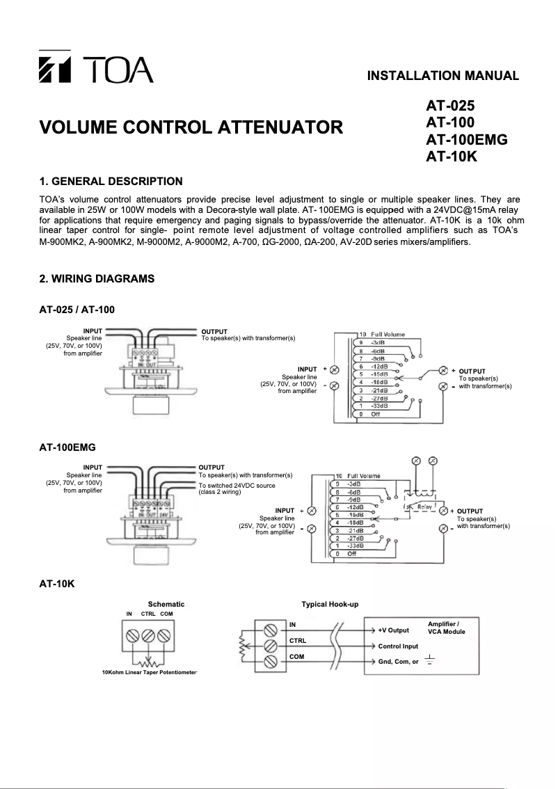 Page n°1 - Manuel utilisateur TOA AT-025