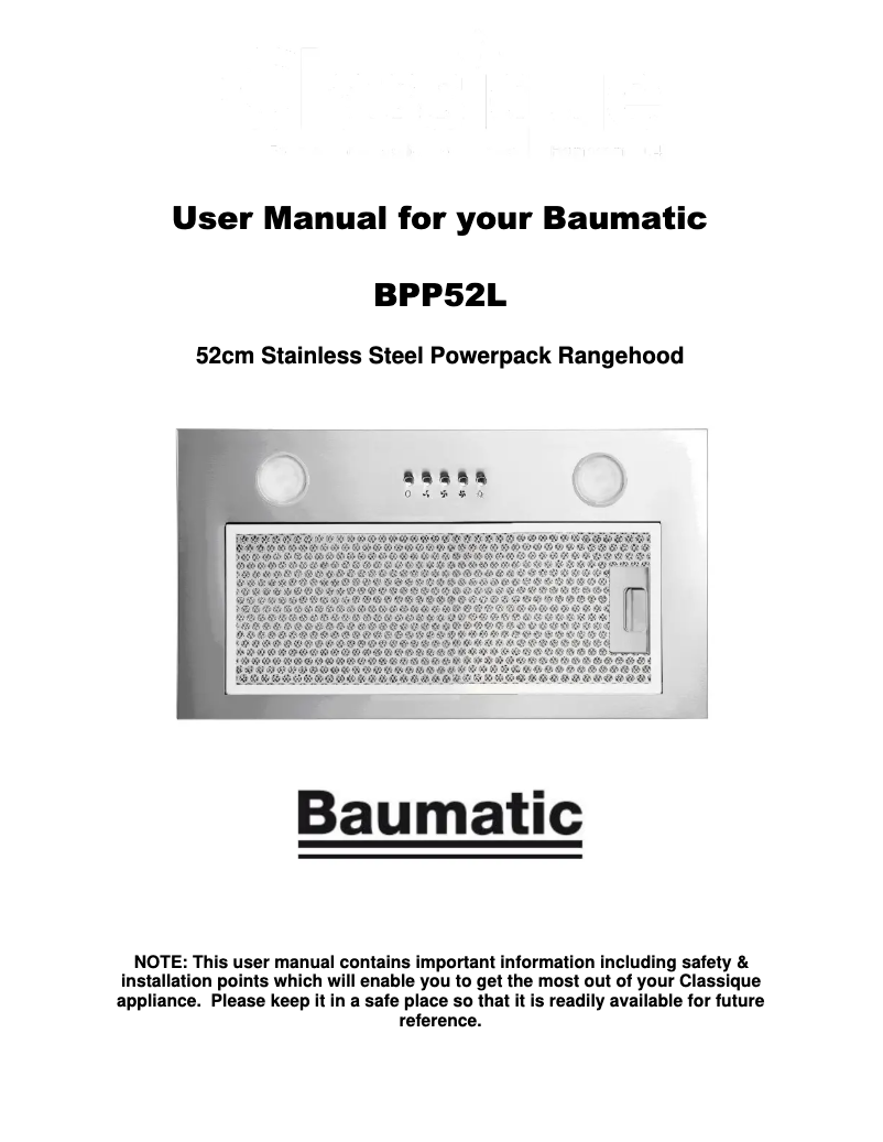 Page 1 de la notice Manuel utilisateur Baumatic BPP52L
