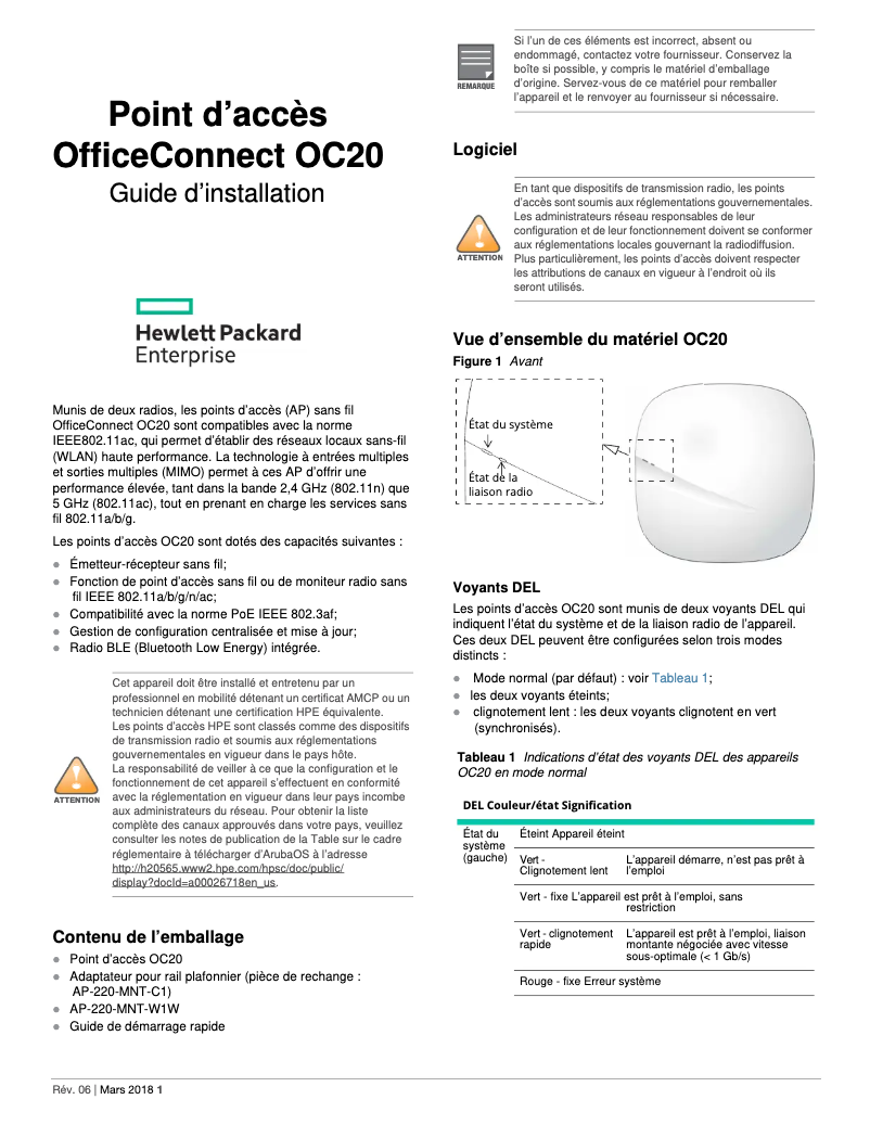 Page 1 de la notice Manuel utilisateur HP OfficeConnect OC20