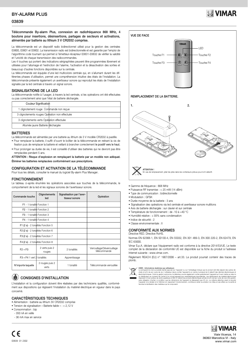 Page 1 de la notice Manuel utilisateur Vimar 03839