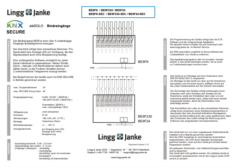 Page 1 de la notice Manuel utilisateur Lingg & Janke BE9FK