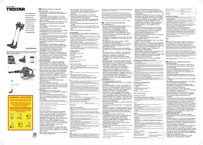 Page n°1 - Manuel utilisateur TriStar PD-8755