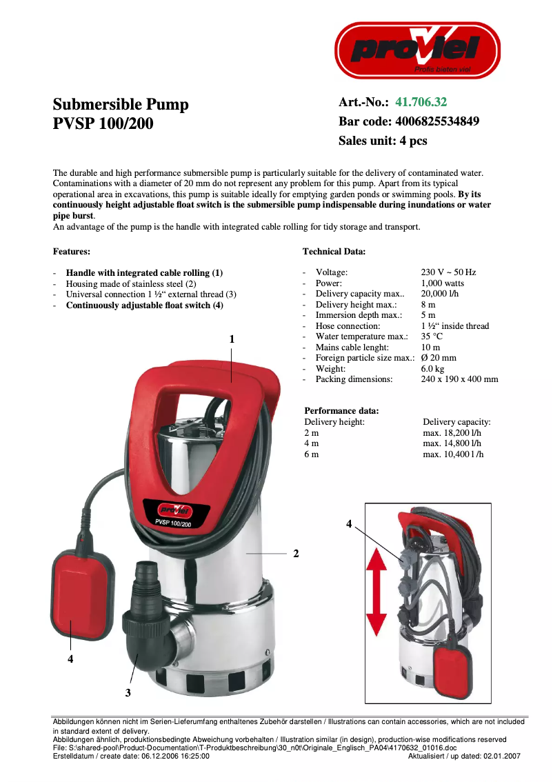 Page n°1 - Manuel utilisateur Proviel PVSP 100/200