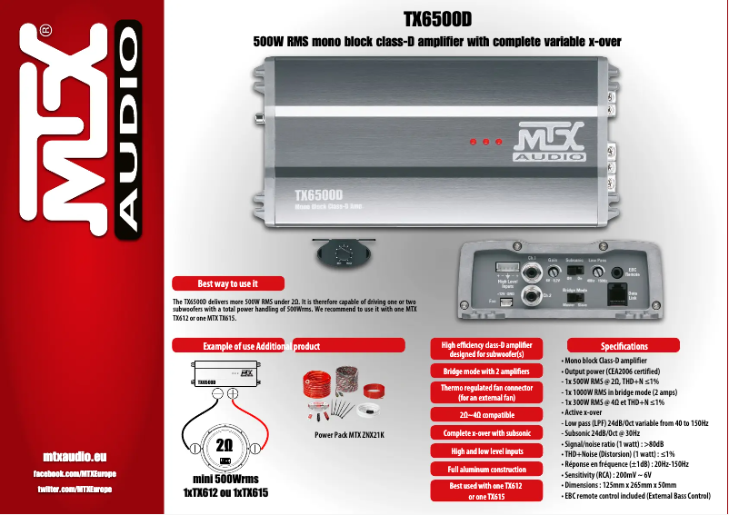 Page n°1 - Fiche technique MTX Audio TX6500D