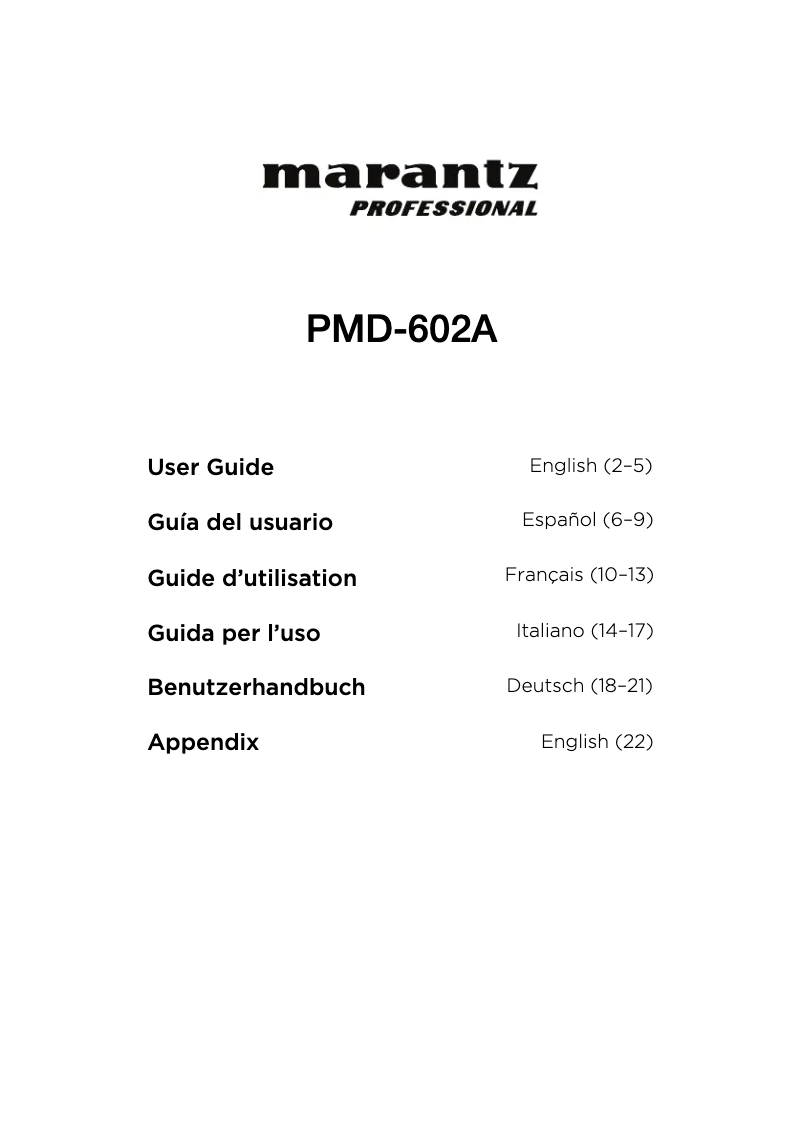 Page 1 de la notice Manuel utilisateur Marantz PMD-602A
