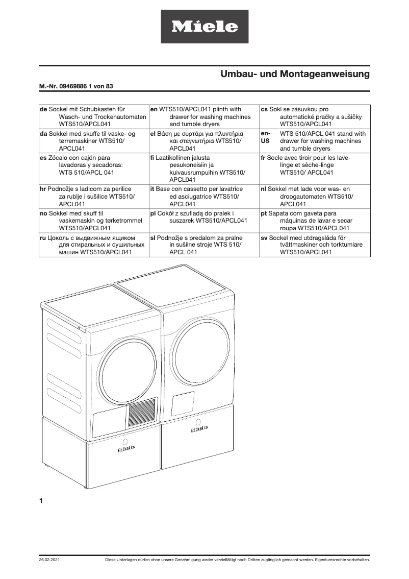 Page 1 de la notice Manuel utilisateur Miele WTS 510