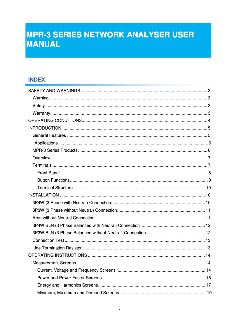 Page n°1 - Manuel utilisateur ENTES MPR-3