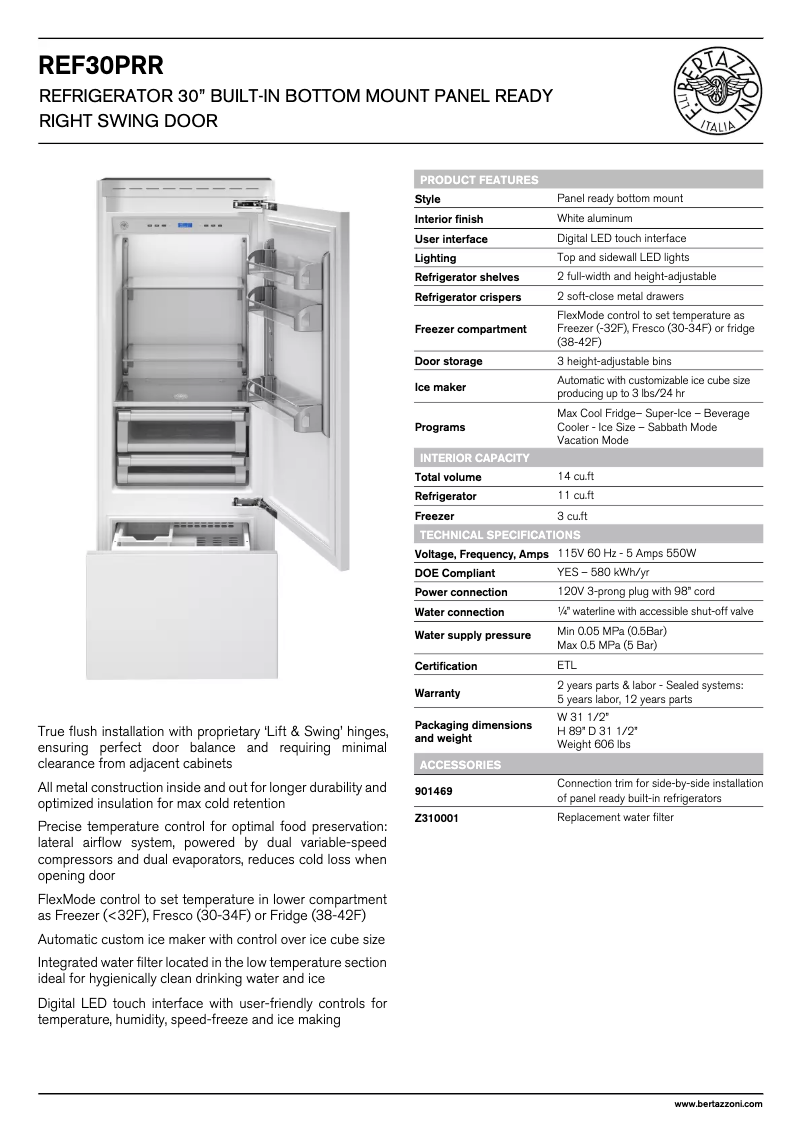Page n°1 - Fiche technique Bertazzoni REF30PRR