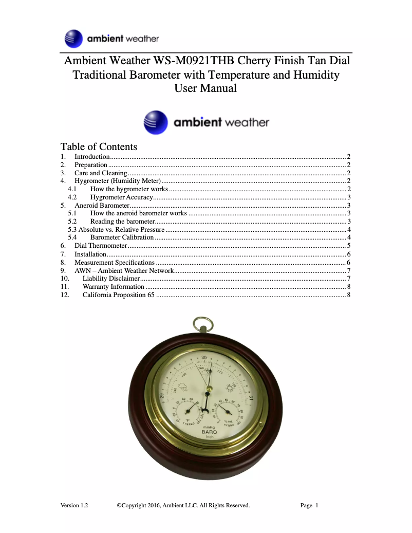 Image de la première page du manuel de l'appareil WS-M0921THB