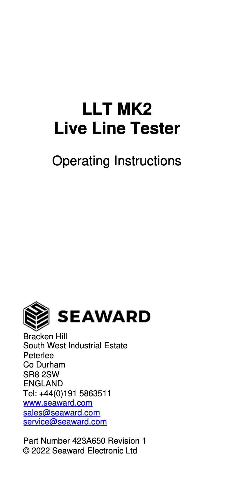 Page 1 de la notice Manuel utilisateur Seaward LLT MK2