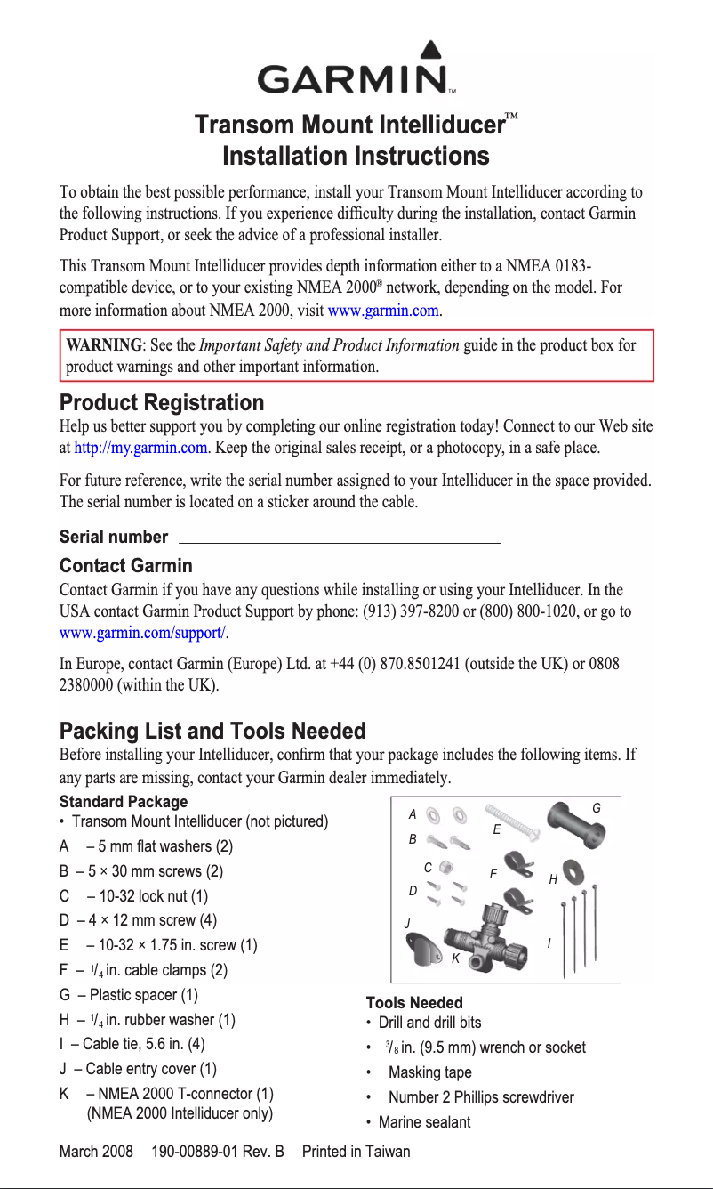 Página 1 del manual Guía de instalación Garmin Transom Mount Intelliducer