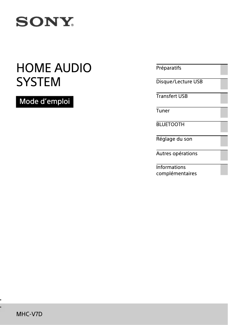 Page 1 de la notice Manuel utilisateur Sony MHC-V7D