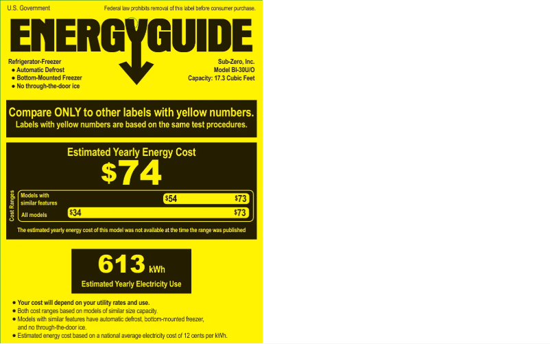 Page 1 de la notice Label énergétique Sub-Zero BI-30U/O