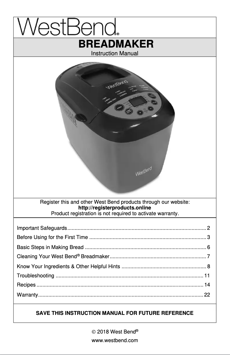 Page n°1 - Manuel utilisateur WestBend 47413