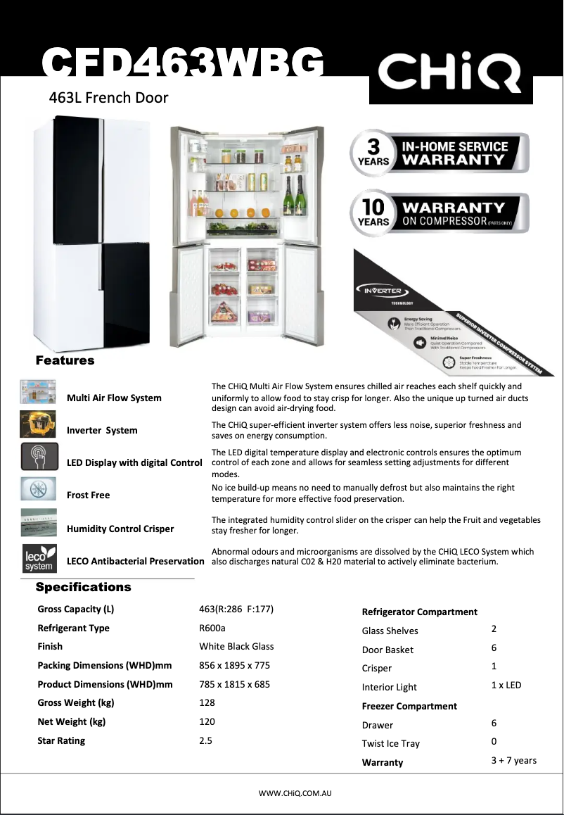 Page 1 de la notice Fiche technique CHiQ CFD463WBG