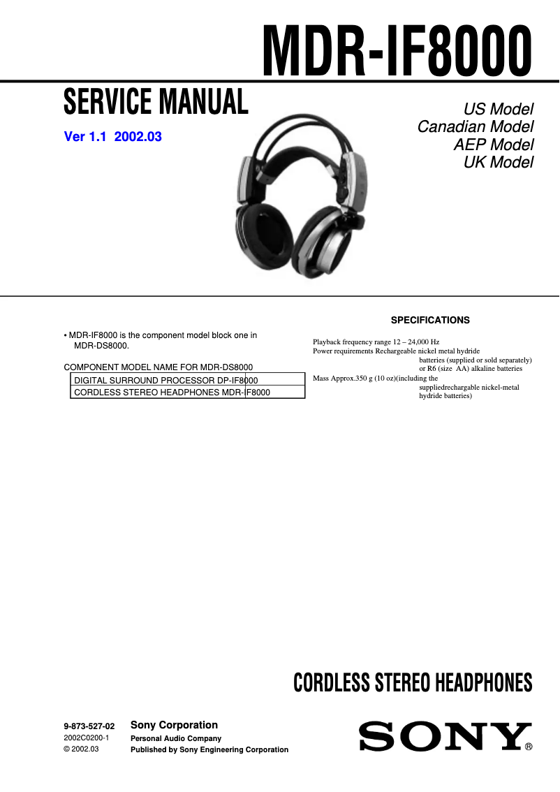 Page 1 de la notice Manuel utilisateur Sony MDR-IF8000