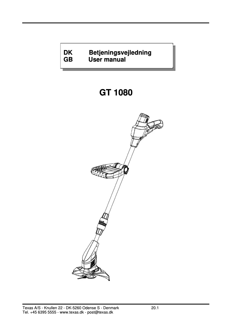 Image de la première page du manuel de l'appareil GT1080