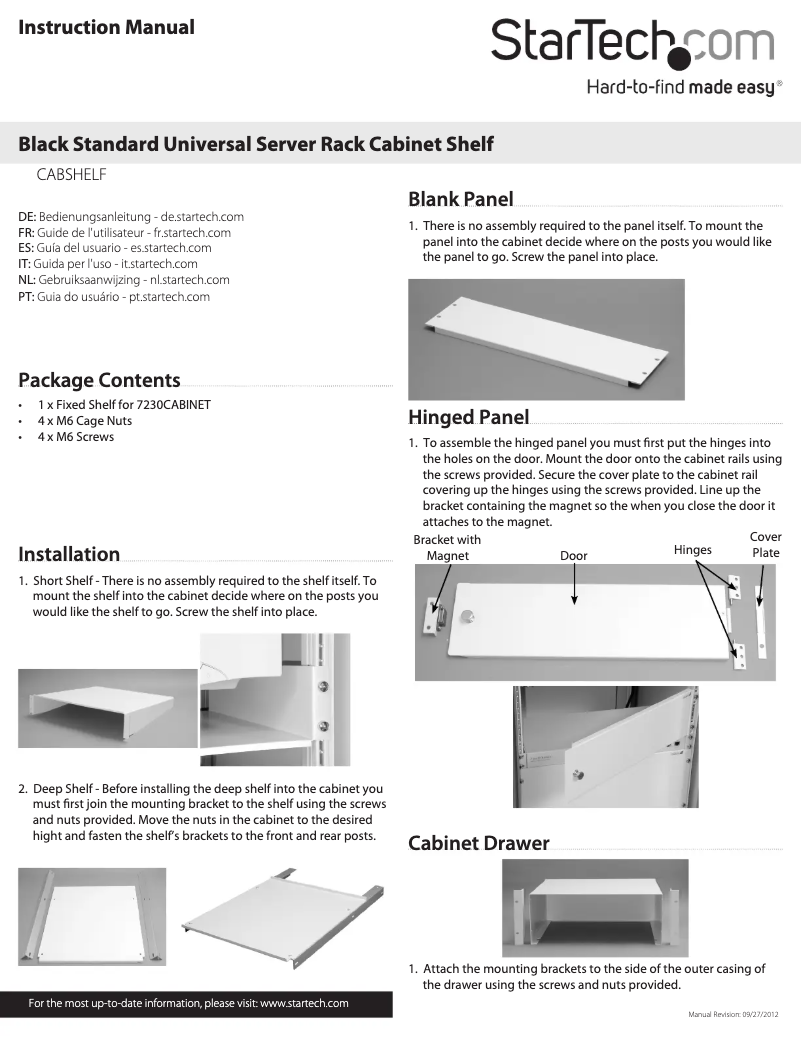 Page 1 de la notice Manuel utilisateur StarTech.com CABSHELF