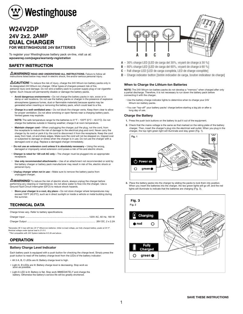 Page 1 de la notice Manuel utilisateur Westinghouse W24V2DP