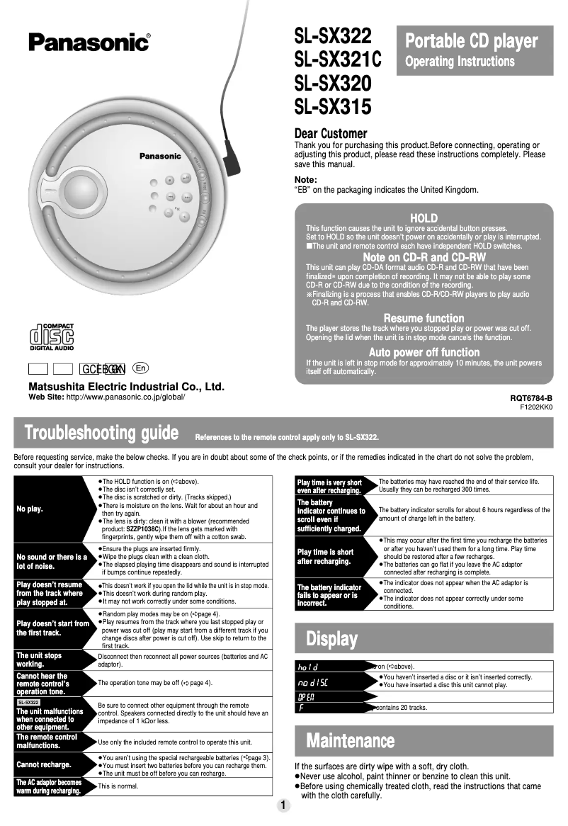Image de la première page du manuel de l'appareil SL-SX315