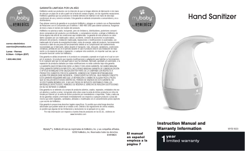 Page n°1 - Manuel utilisateur Homedics MYB-W20