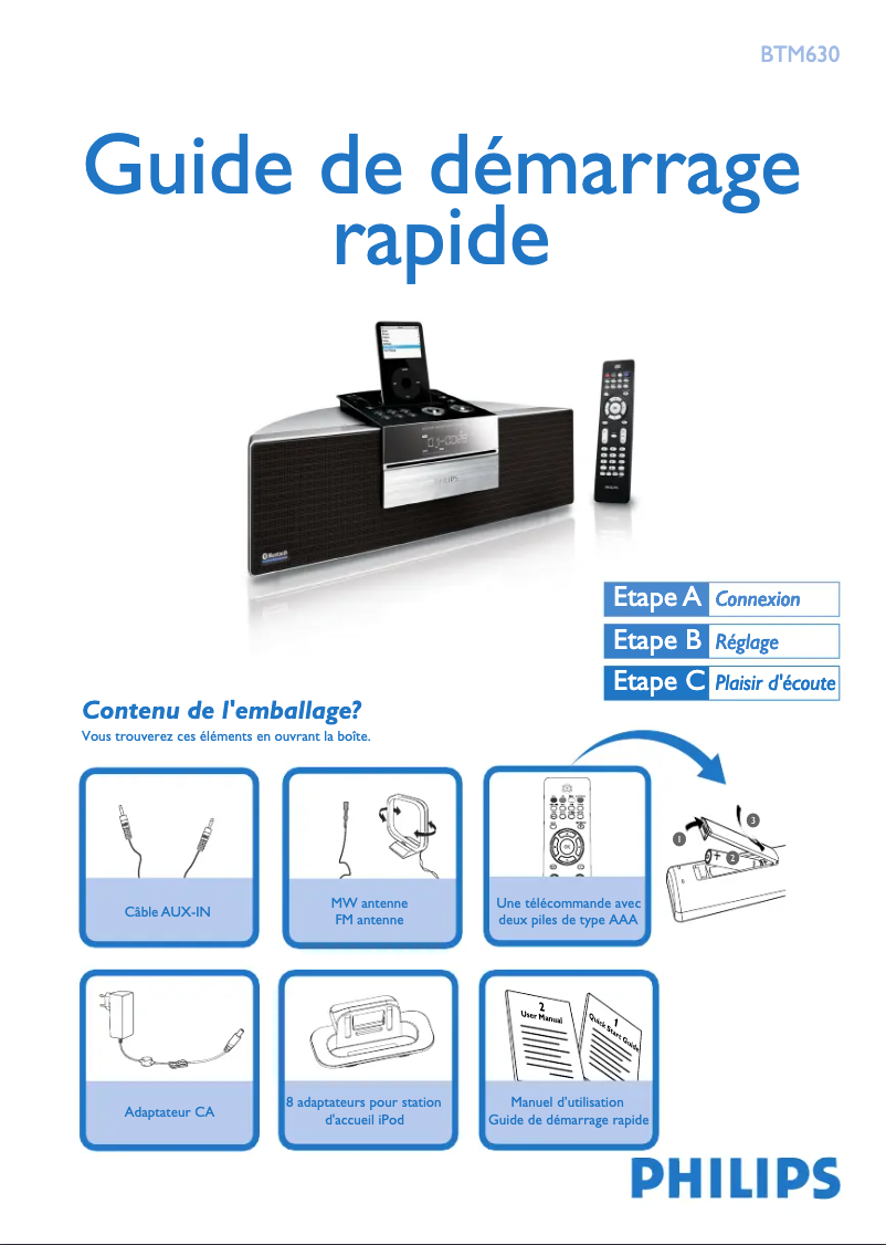 Page n°1 - Guide de démarrage rapide Philips BTM630
