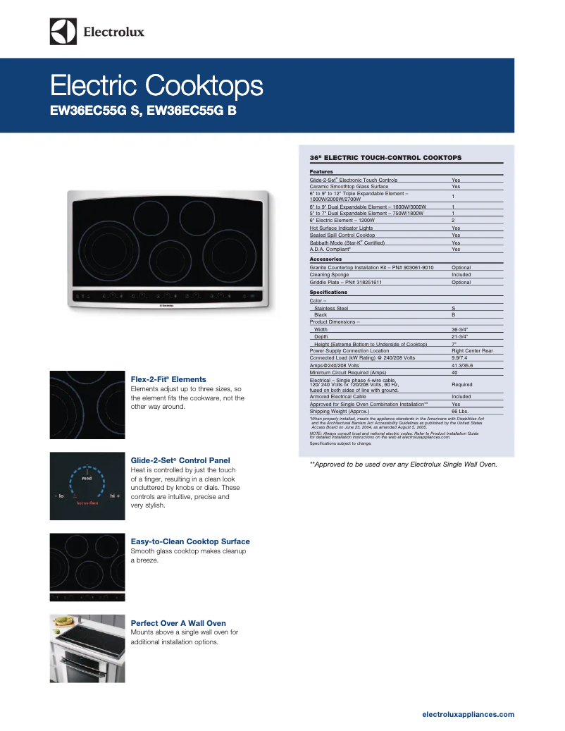 Page 1 de la notice Fiche technique Electrolux EW36EC55GS