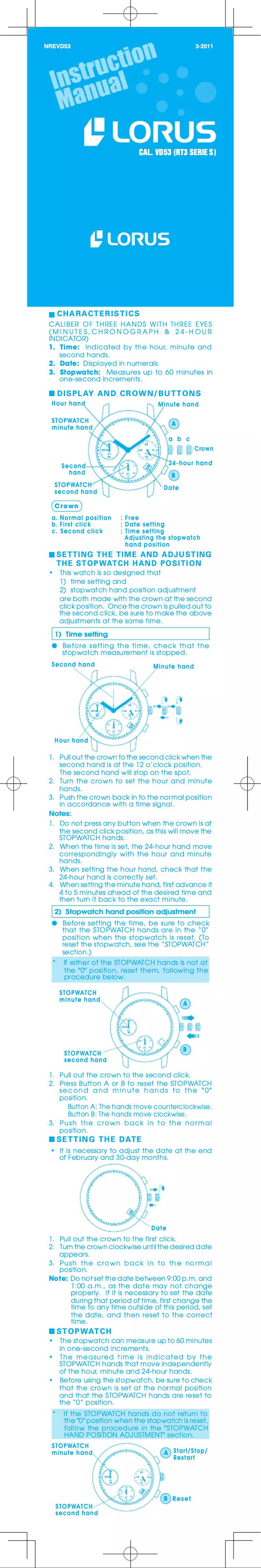 Page 1 de la notice Manuel utilisateur Lorus Dress RT363HX9