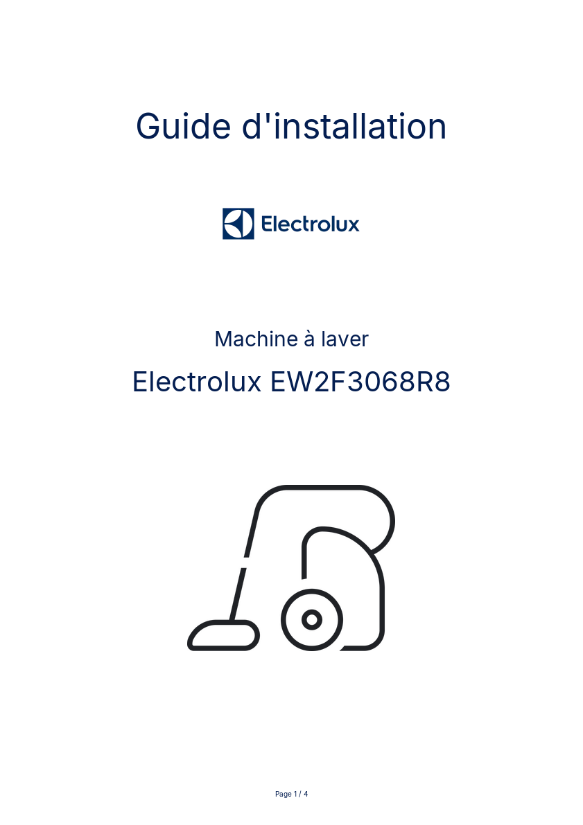 Page n°1 - Guide d'installation Electrolux EW2F3068R8