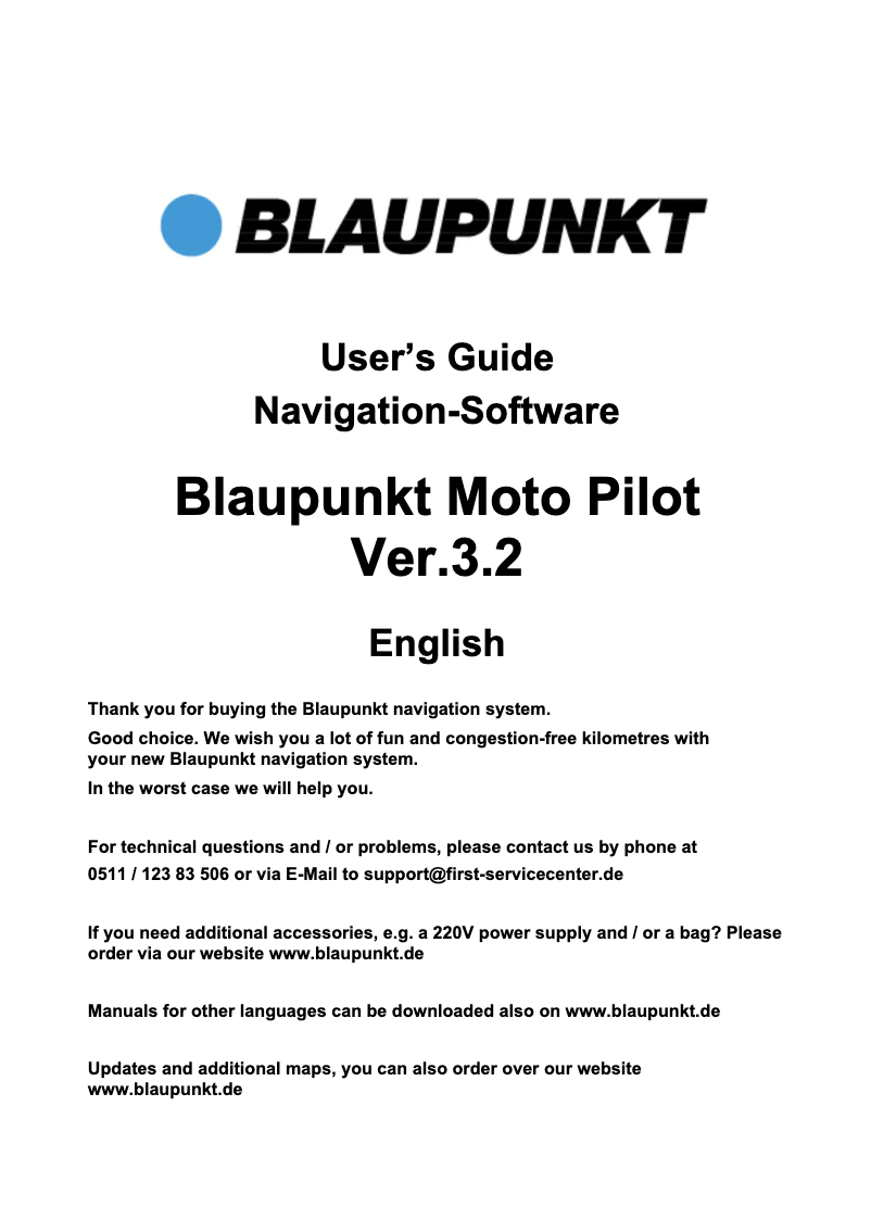 Página 1 del manual Manual de usuario Blaupunkt Moto Pilot Ver.3.2