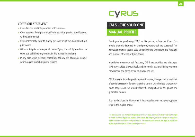 Page n°1 - Manuel utilisateur Cyrus CM5