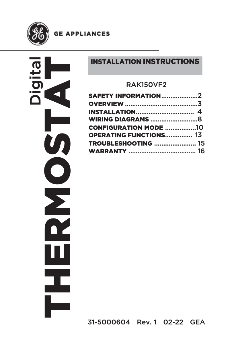 Image de la première page du manuel de l'appareil RAK150VF2