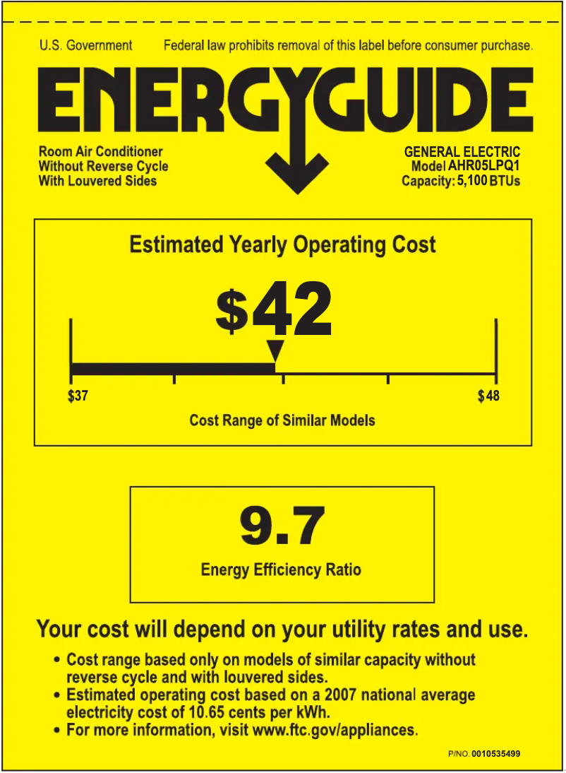 Page n°1 - Label énergétique GE AHR05LP