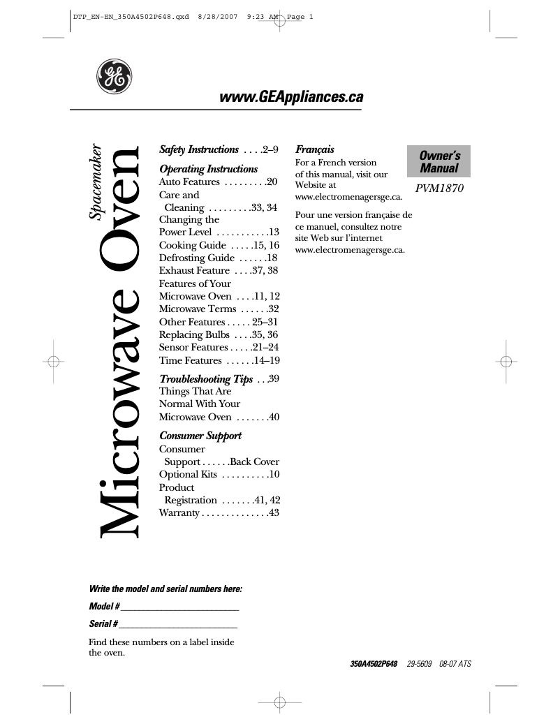 Page n°1 - Manuel utilisateur GE PVM1870WMC