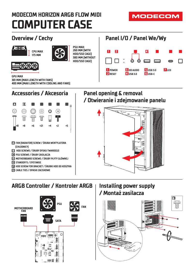 Page n°1 - Manuel utilisateur ModeCom Horizon ARGB FLOW Midi White
