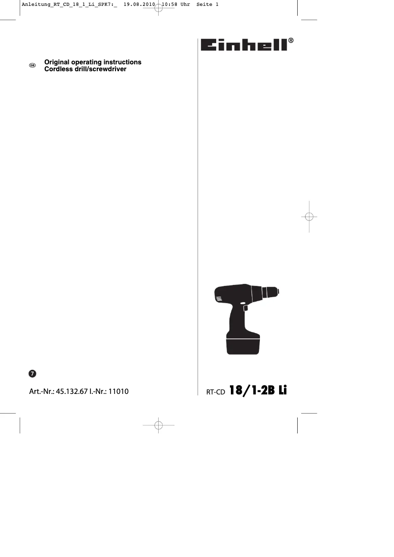 Page n°1 - Mode d'emploi Einhell RT-CD 10,8 Li