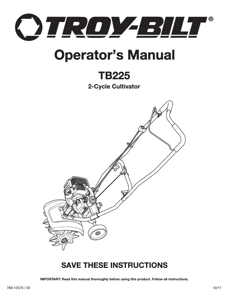 Page n°1 - Manuel utilisateur Troy-Bilt TB225