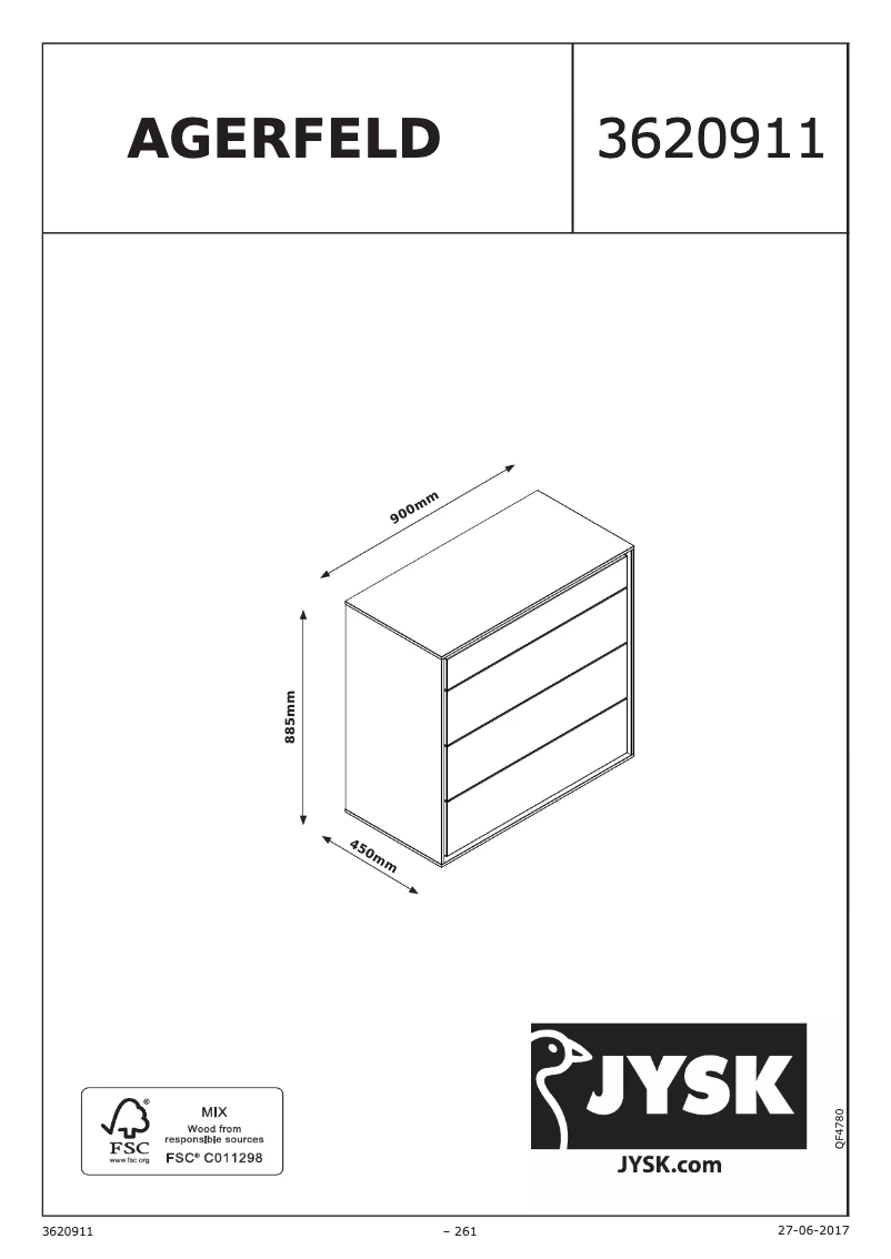 Page n°1 - Manuel utilisateur JYSK Agerfeld (90x89x45)