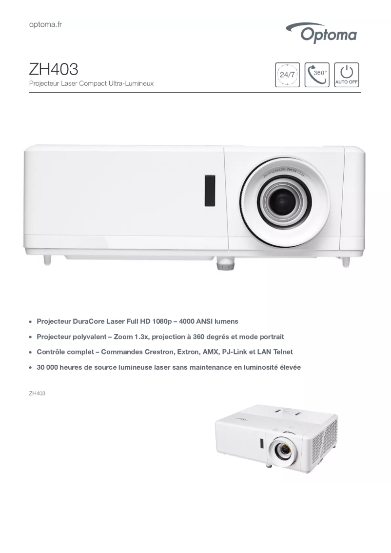 Page n°1 - Fiche technique Optoma ZH403