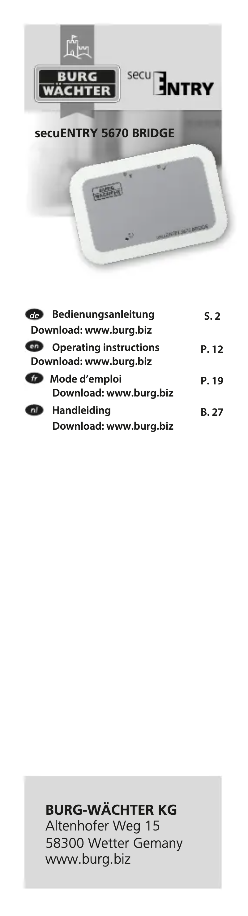 Page n°1 - Manuel utilisateur Burg Wächter sE-Bridge 5670